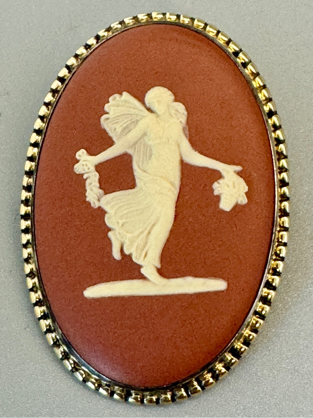 EUC Vintage Wedgwood terracotta jasperware dancing hours/goddess oval brooch/pin